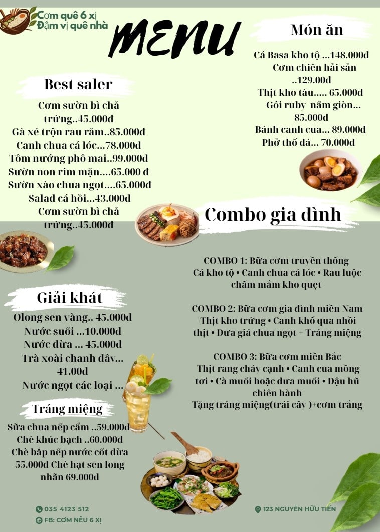 Ảnh menu đầy đủ của Cơm Quê 6 Xị